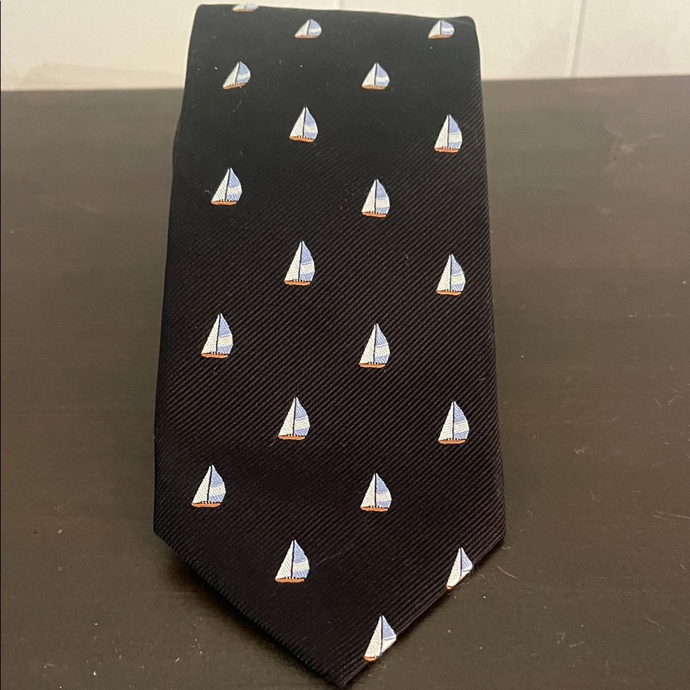 Nautical Black Sailboat Embroidered Silk Tie